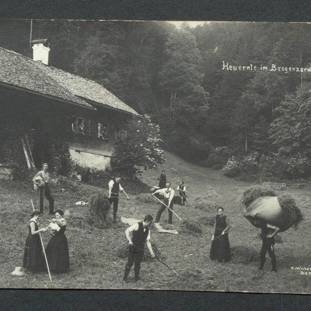 Bei der Heuernte in Bezau um 1900. (Bild: Kaspar Hiller)