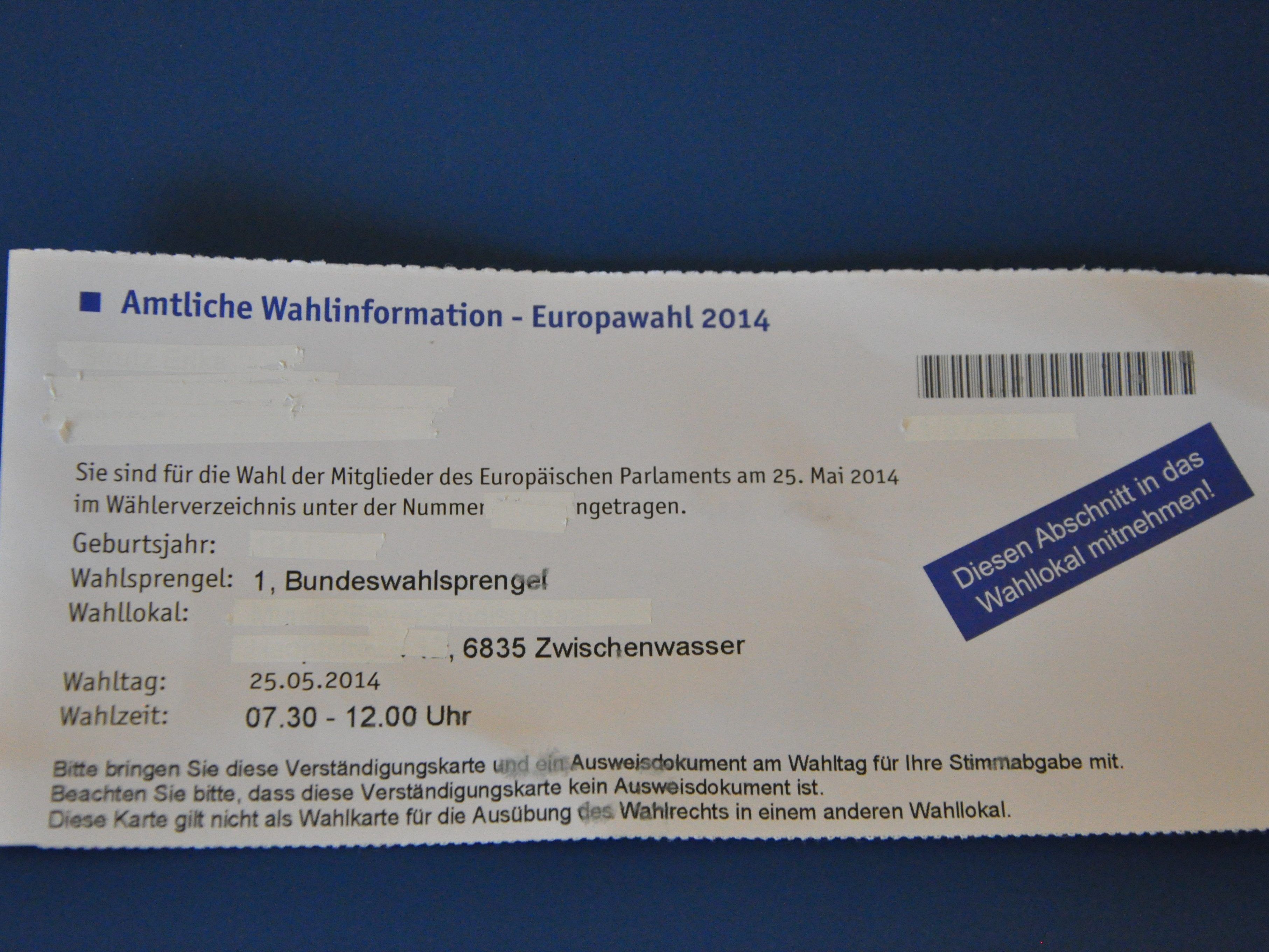 Die falsche Wahlinfomationskarte mitgebracht.