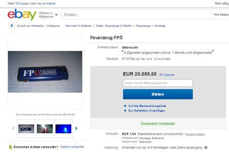 Bei über 20.000 Euro liegt das Feuerzeug./http://www.ebay.at/