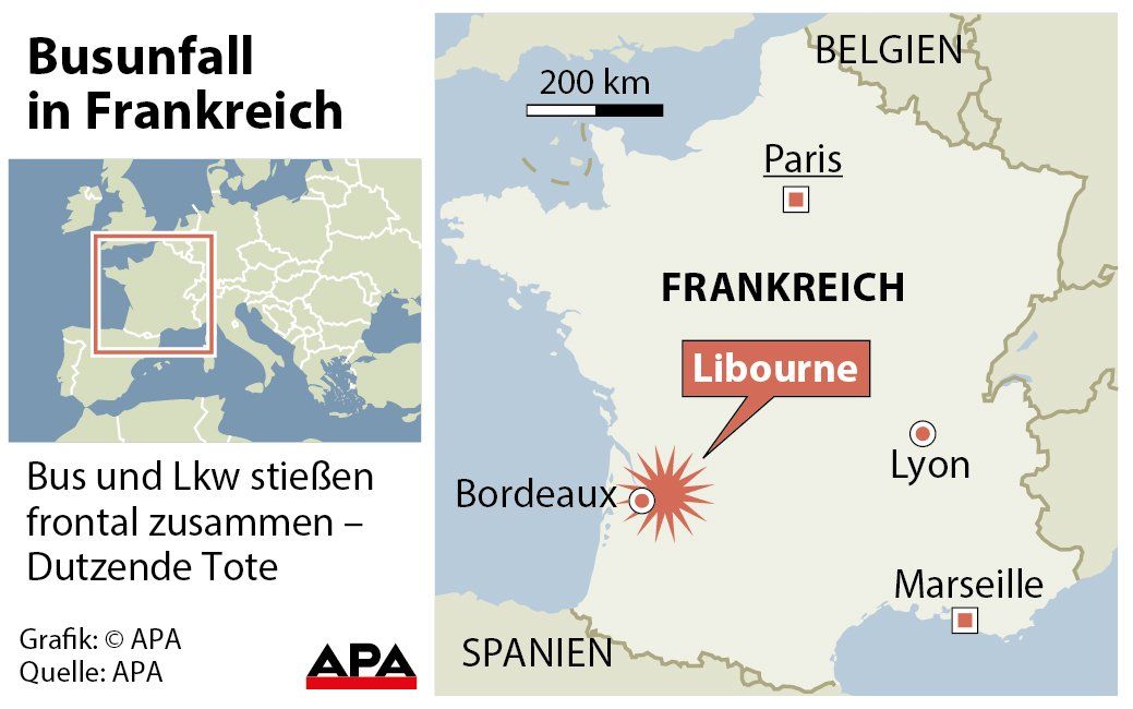 Busunfall in Frankreich