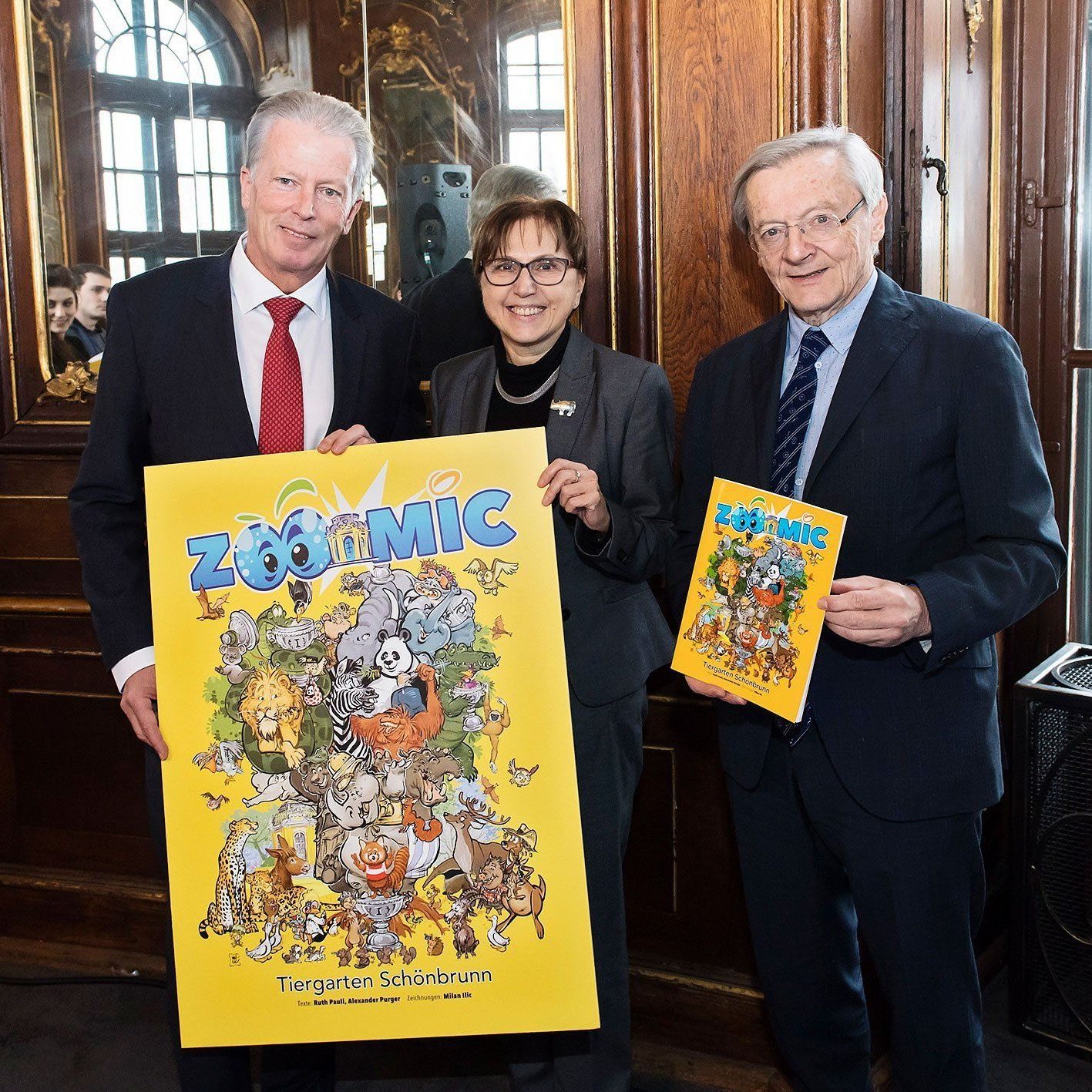 Reinhold Mitterlehner, Dagmar Schratter und Wolfgang Schüssel präsentierten das Schönbrunn-Comic