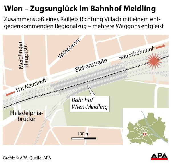 Wien Ð Zugsunglck im Bahnhof Meidling