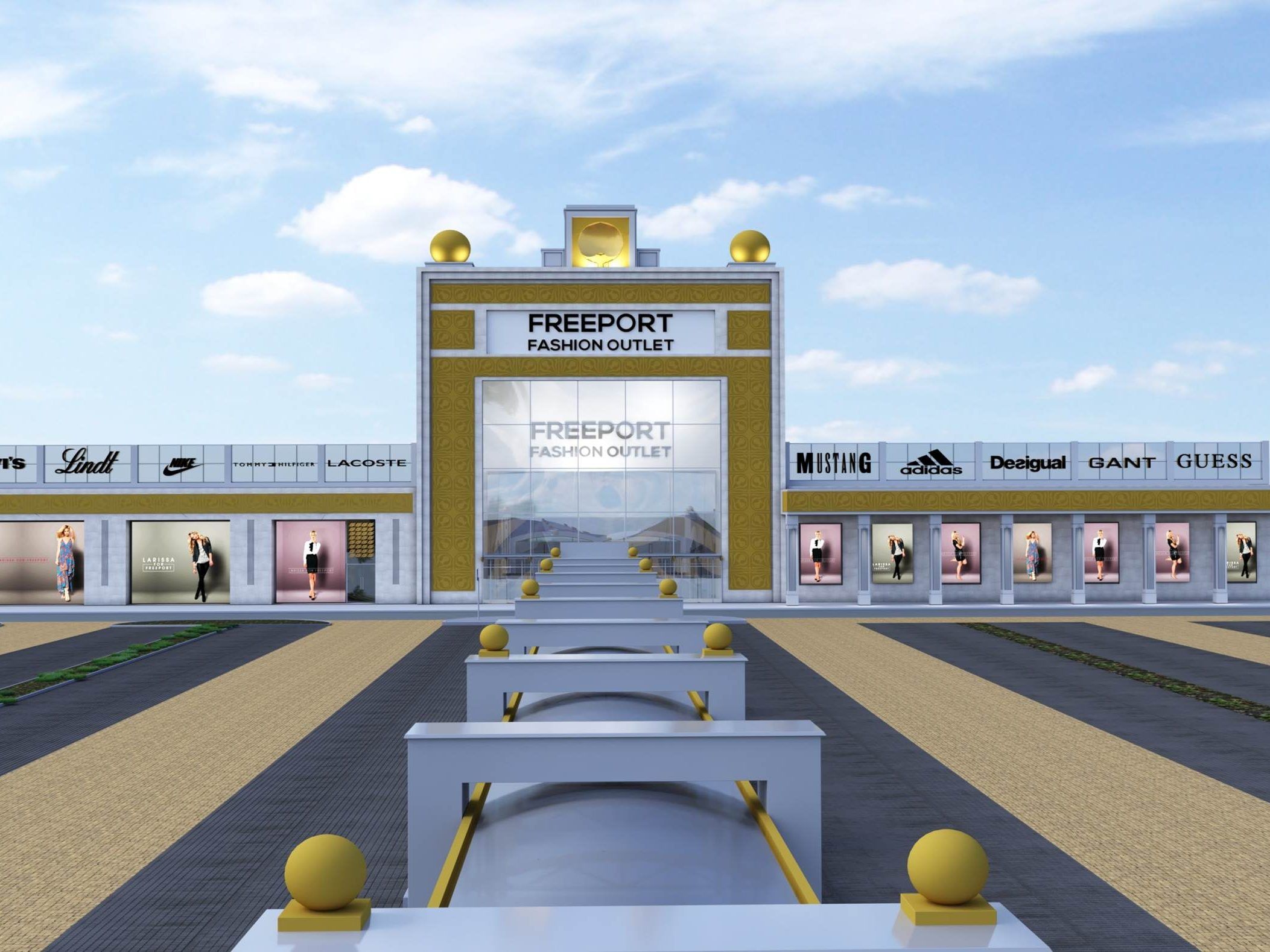 Das Freeport Fashion Outlet bekommt eine Fassade im Wiener Jugendstil. Das Freeport Fashion Outlet bekommt eine Fassade im Wiener Jugendstil.