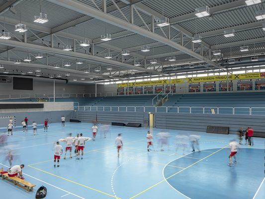 Die Zumtobel Group Services betreut die neue Beleuchtungsanlage in der Sporthalle am See in Hard.