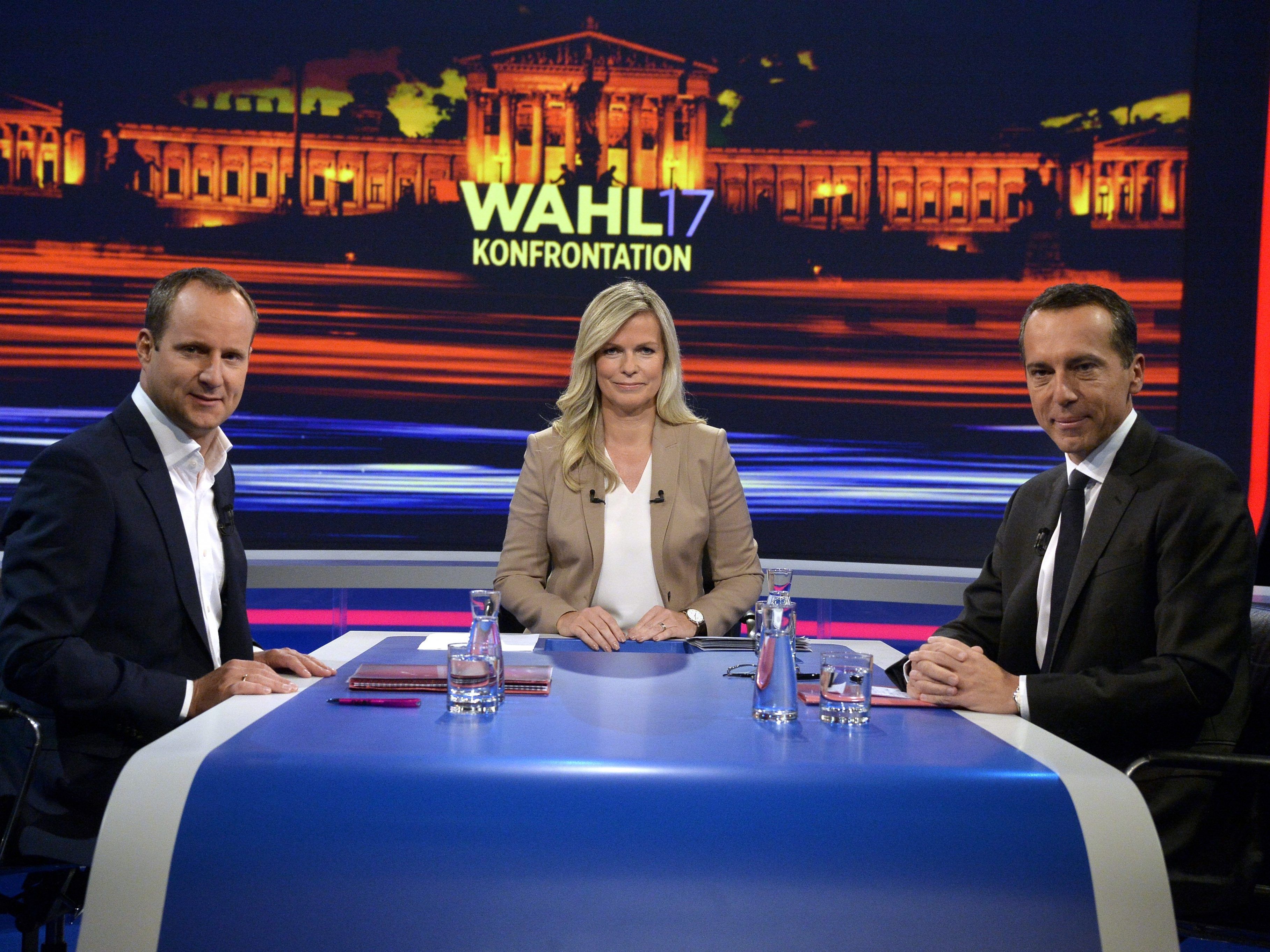 Kern und Strolz in der ORF-Konfrontation zur Nationalratswahl.