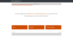 Mithilfe von 25 Fragen wird ein Ergebnis ermittelt. (Bild: wahlkabine.at) Mithilfe von 25 Fragen wird ein Ergebnis ermittelt. (Bild: wahlkabine.at)