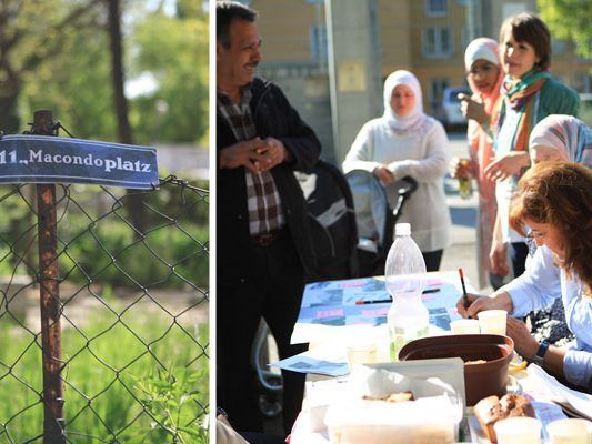 Gemeinsam mit Bewohnern der Flüchtlingssiedlung gestaltete "Architektur ohne Grenzen" den Macondoplatz. Gemeinsam mit Bewohnern der Flüchtlingssiedlung gestaltete "Architektur ohne Grenzen" den Macondoplatz.