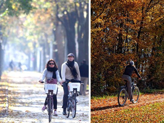 In Wien kann man mit dem Rad durchs Herbstlaub rascheln.