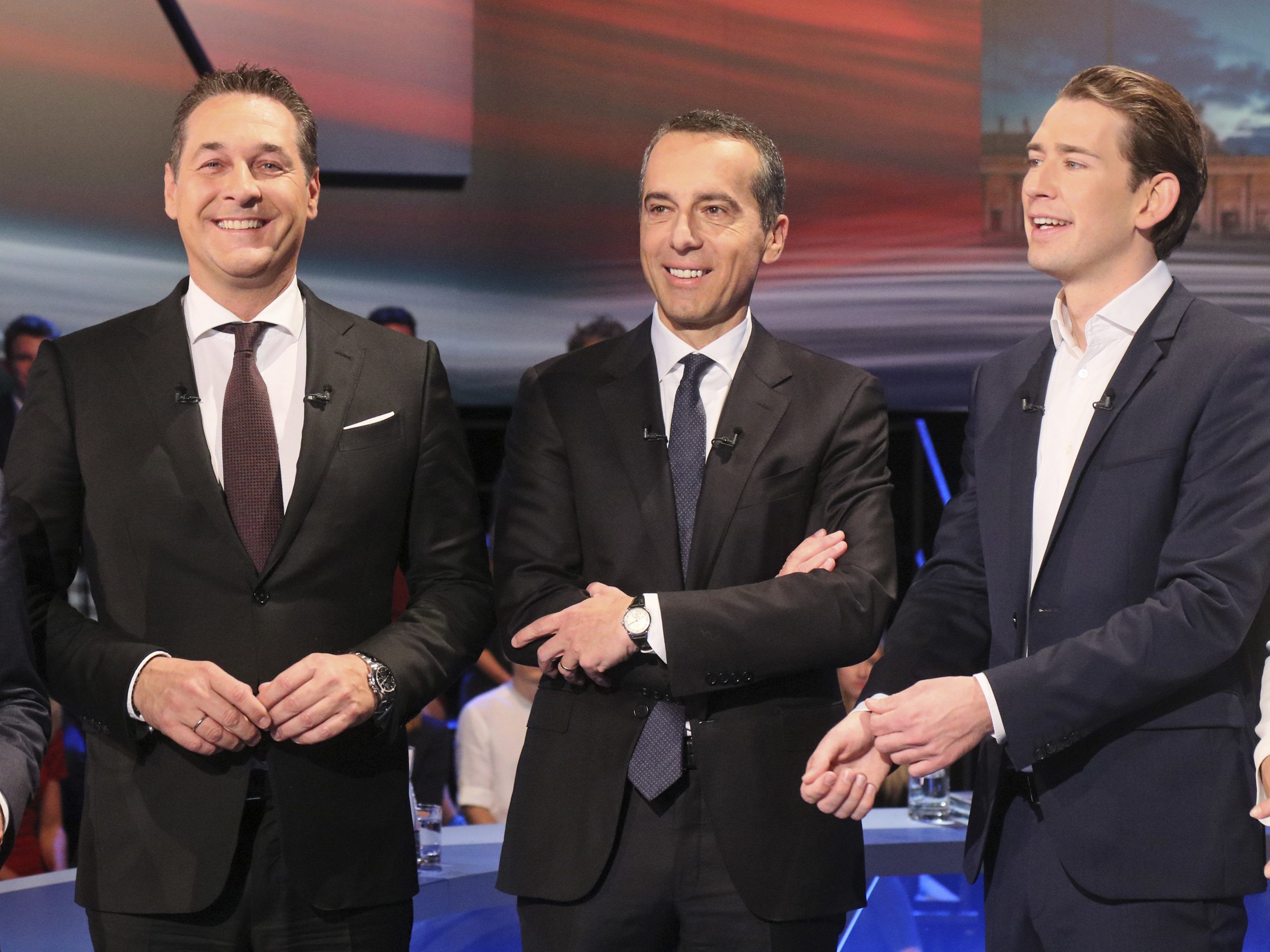 Strache (FPÖ), Kern (SPÖ) und Kurz (ÖVP): Wer wird mit wem eine Koalition eingehen?