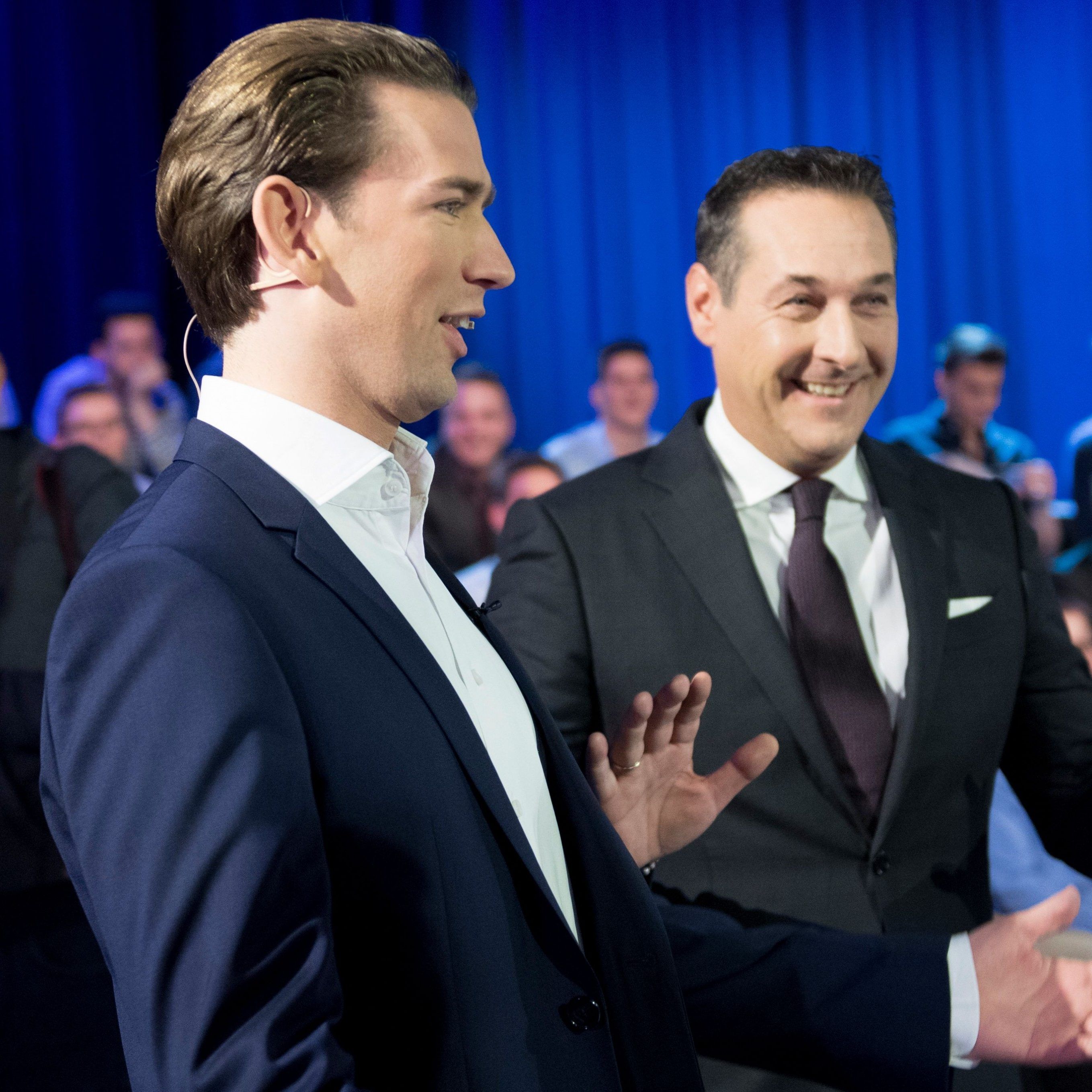 Sebastian Kurz und HC Strache beim TV-Duell bei Puls 4.