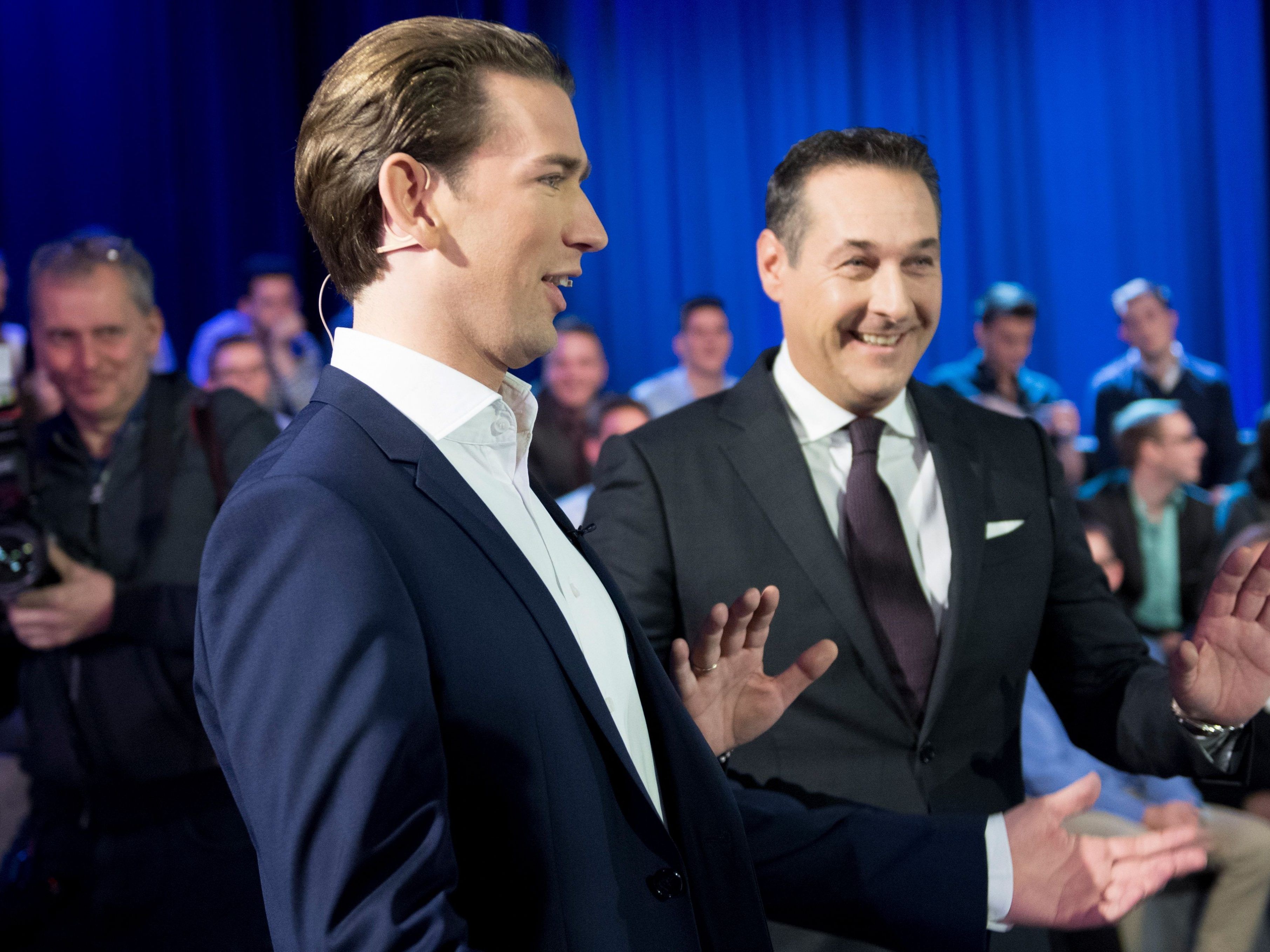 Sebastian Kurz und HC Strache beim TV-Duell bei Puls 4.