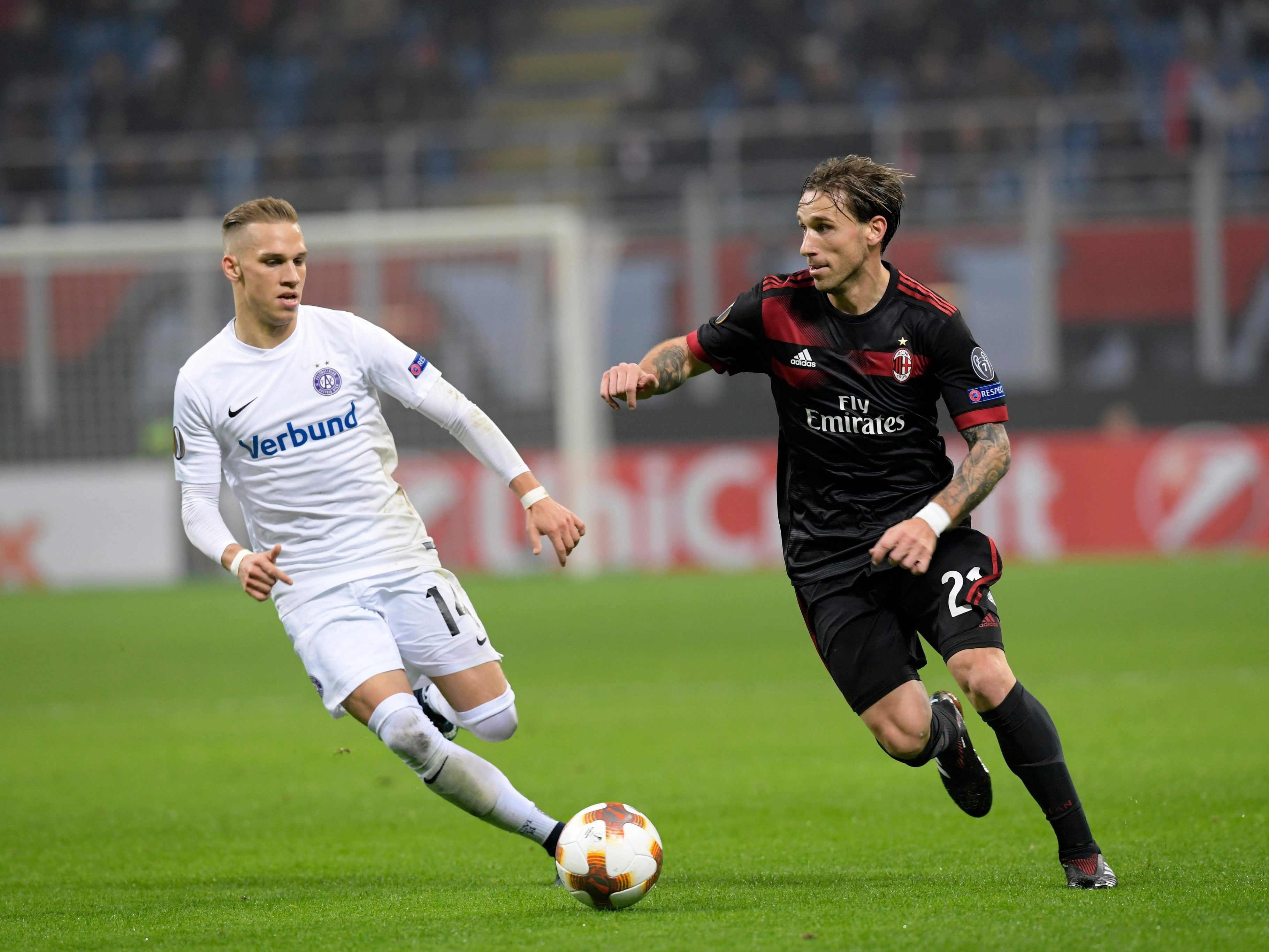 Die Wiener Austria musste sich in der Europa League gegen AC Milan mit 1:5 geschlagen geben. Die Wiener Austria musste sich in der Europa League gegen AC Milan mit 1:5 geschlagen geben.