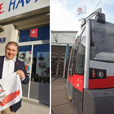 Der Obmann der Aids Hilfe Wien, Wolfgang Wilhelm freut sich über die gemeinsame Awareness-Aktion mit den Wiener Linien