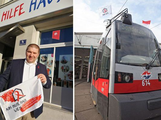 Der Obmann der Aids Hilfe Wien, Wolfgang Wilhelm freut sich über die gemeinsame Awareness-Aktion mit den Wiener Linien