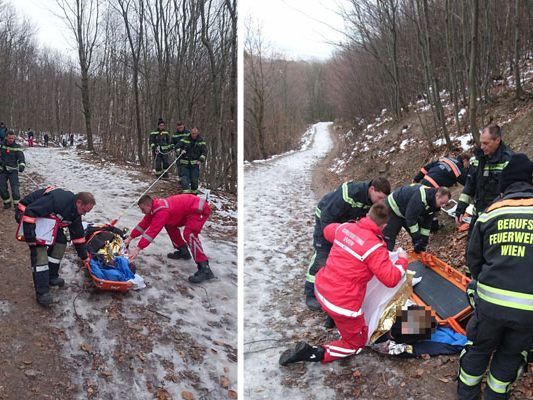 Bei der Rettung der gestürzten Frau am Wiener Cobenzl Bei der Rettung der gestürzten Frau am Wiener Cobenzl