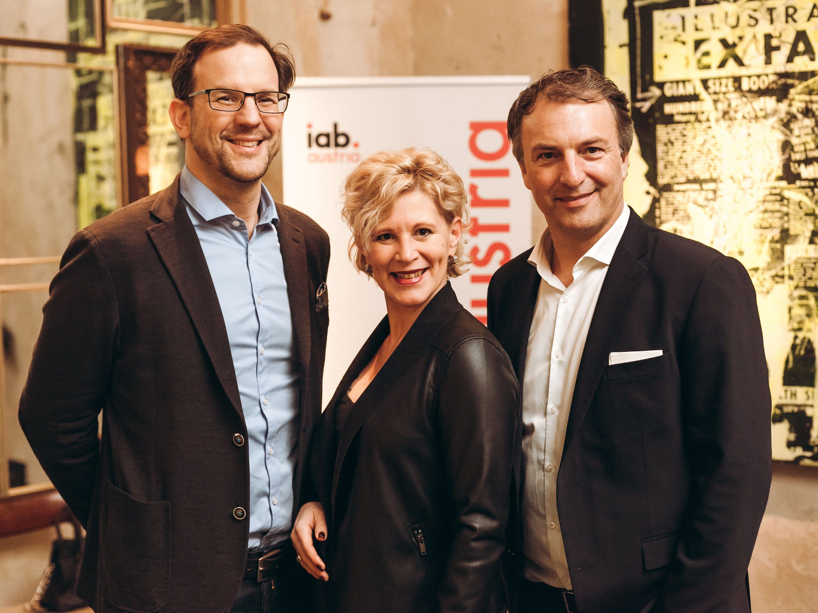 Der neue iab-austria-Geschäftsführer Stephan Kreissler, Vizepräsidentin Alexandra Vetrovsky-Brychta und Präsident André Eckert