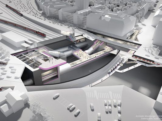 Eine 3D-Visualisierung der zukünftigen U2-Station Matzleinsdorfer Platz