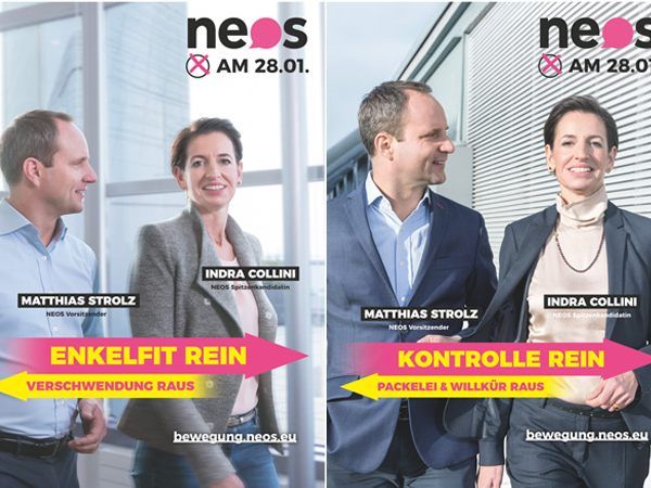 Matthias Strolz und Indra Collini auf den Plakaten für die Landtagswahl in Niederösterreich. Matthias Strolz und Indra Collini auf den Plakaten für die Landtagswahl in Niederösterreich.