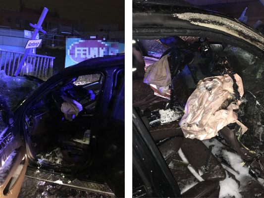 Das Auto wurde bei dem Unfall in Wien-Liesing völlig zerstört. Das Auto wurde bei dem Unfall in Wien-Liesing völlig zerstört.
