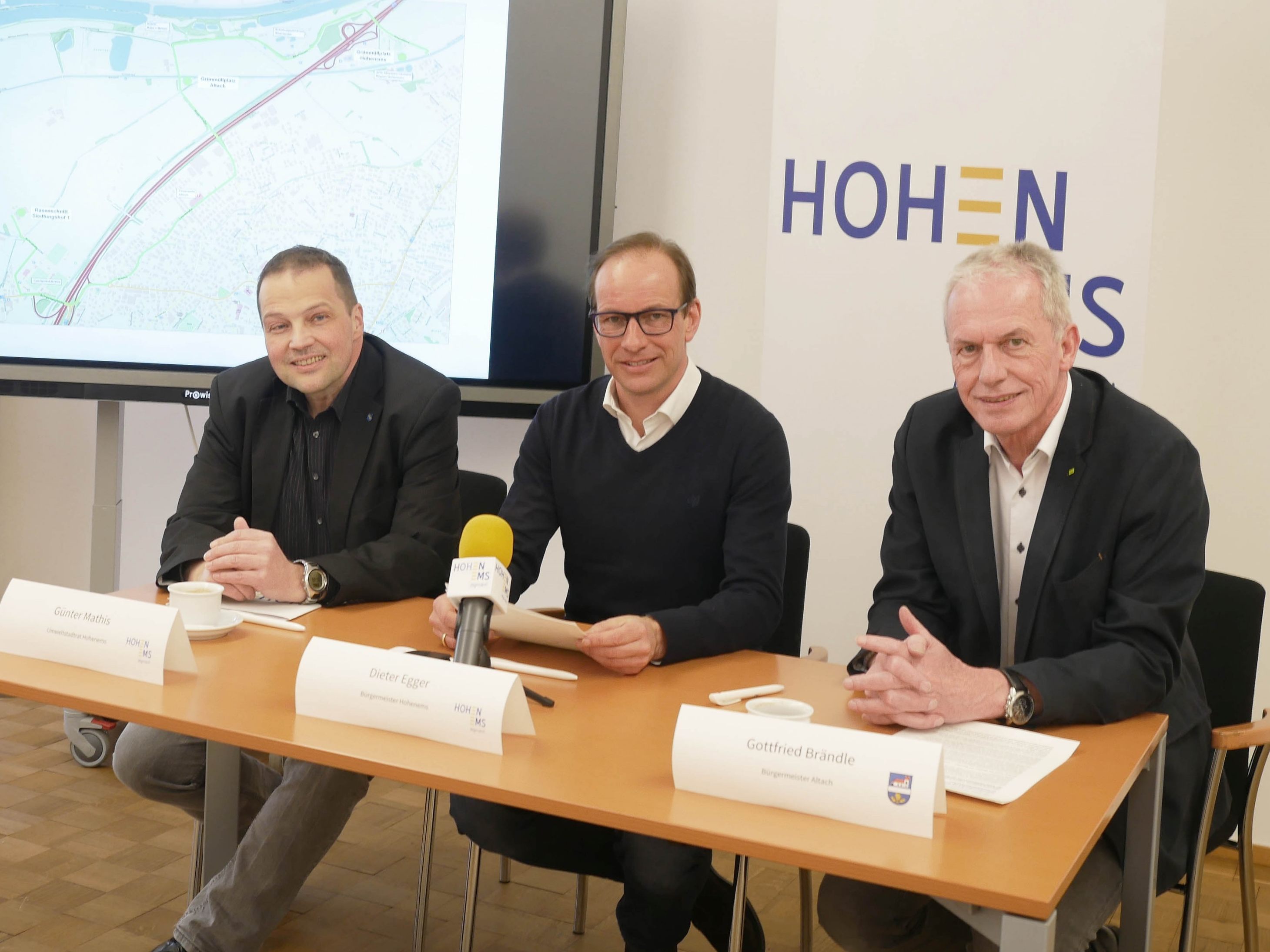 Umweltstadtrat Günter Mathis (Hohenems), Bürgermeister Dieter Egger (Hohenems), Bürgermeister Gottfried Brändle (Altach). Umweltstadtrat Günter Mathis (Hohenems), Bürgermeister Dieter Egger (Hohenems), Bürgermeister Gottfried Brändle (Altach).