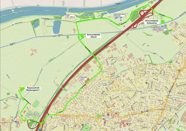 Übersichtsplan über die Grünabfallplätze in Hohenems und Altach. Übersichtsplan über die Grünabfallplätze in Hohenems und Altach.