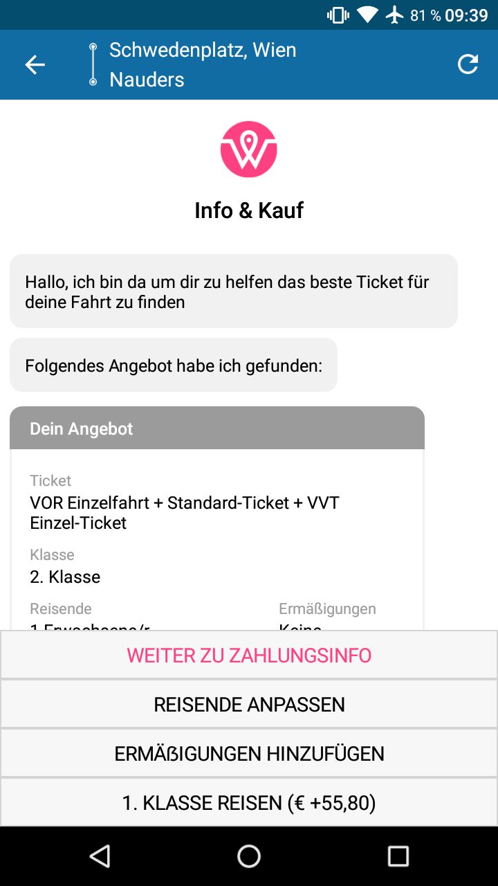 Ein Chatbot begleitet durch den Ticketkauf. Ein Chatbot begleitet durch den Ticketkauf.