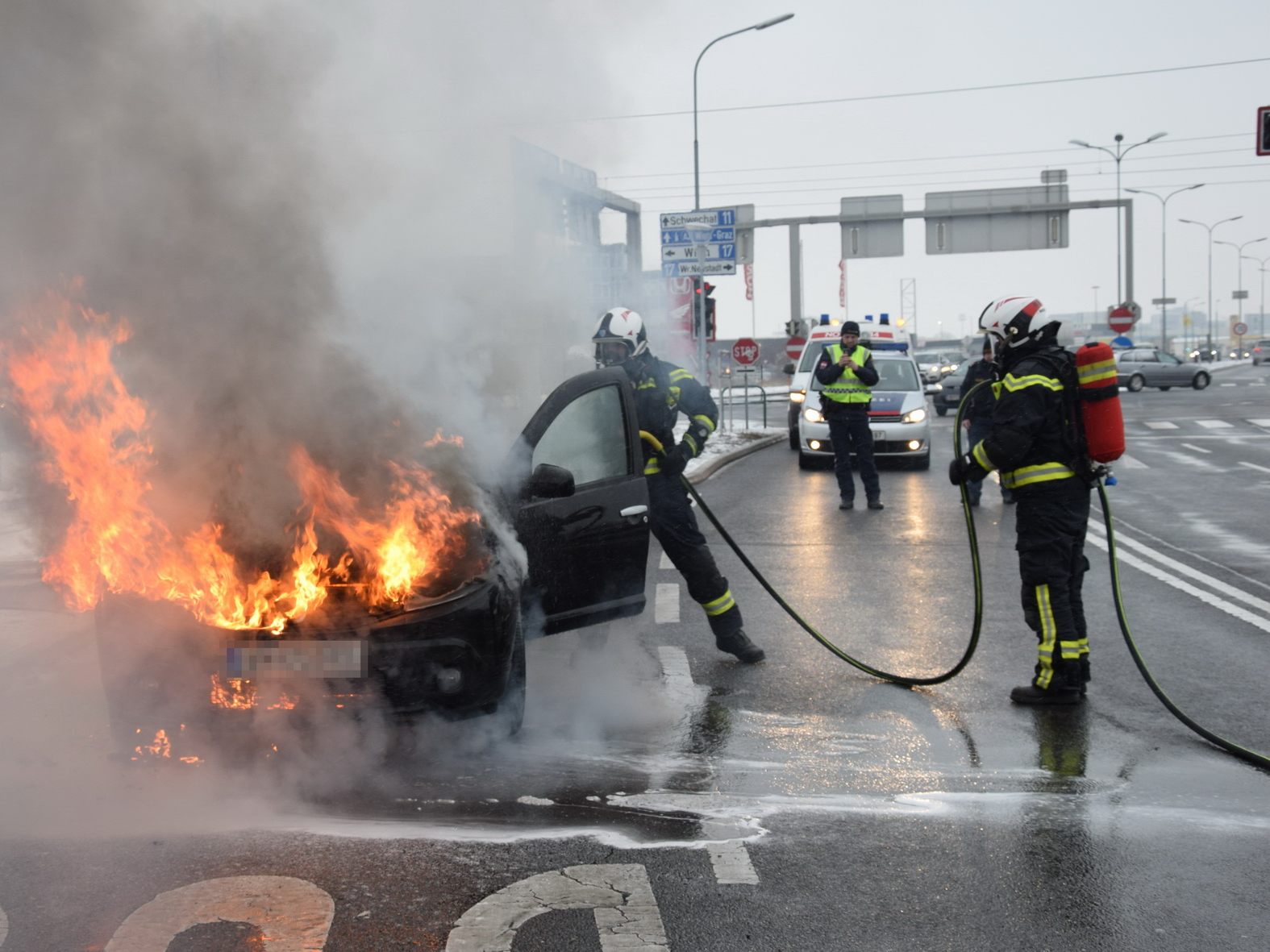 Die Freiwillige Feuerwehr Wiener Neudorf konnte den Autobrand rasch löschen.