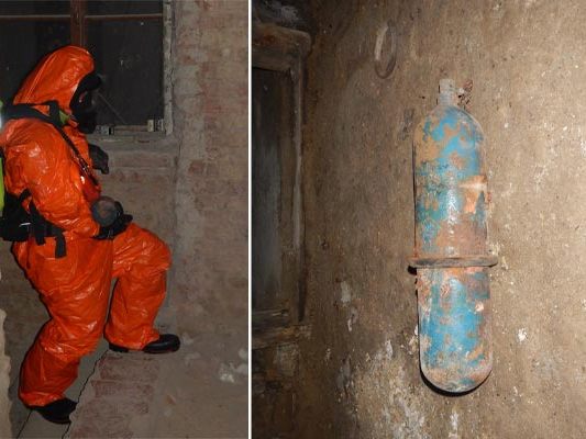 Bei der Bergung einer Gasflasche rückte ein Großaufgebot der Feuerwehr aus Bei der Bergung einer Gasflasche rückte ein Großaufgebot der Feuerwehr aus