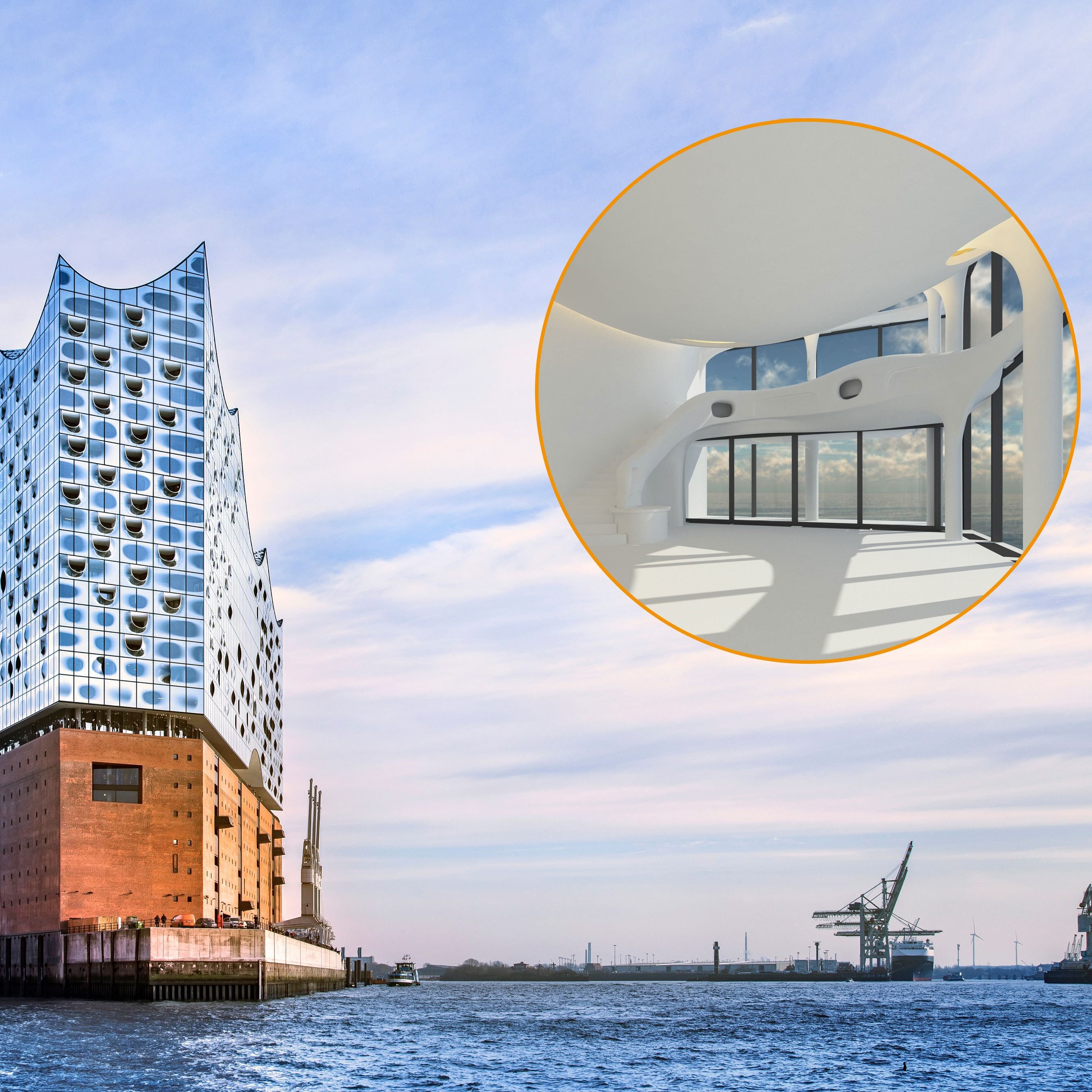 Die Schallschutzlösung ermöglicht ein harmonisches Nebeneinander von Philharmonie und Penthouse.