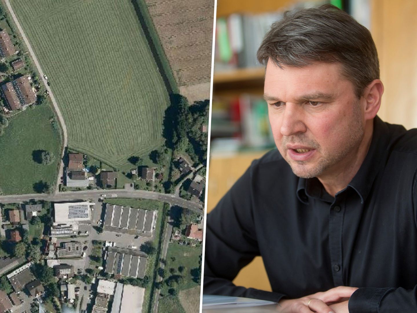 Auf dem Grundstück in Bildmitte mit Anschluss an die Zellgasse in Lustenau ist das VOGEWOSI-Projekt geplant - allerdings auch die S-18-Anschlussstelle Lustenau.