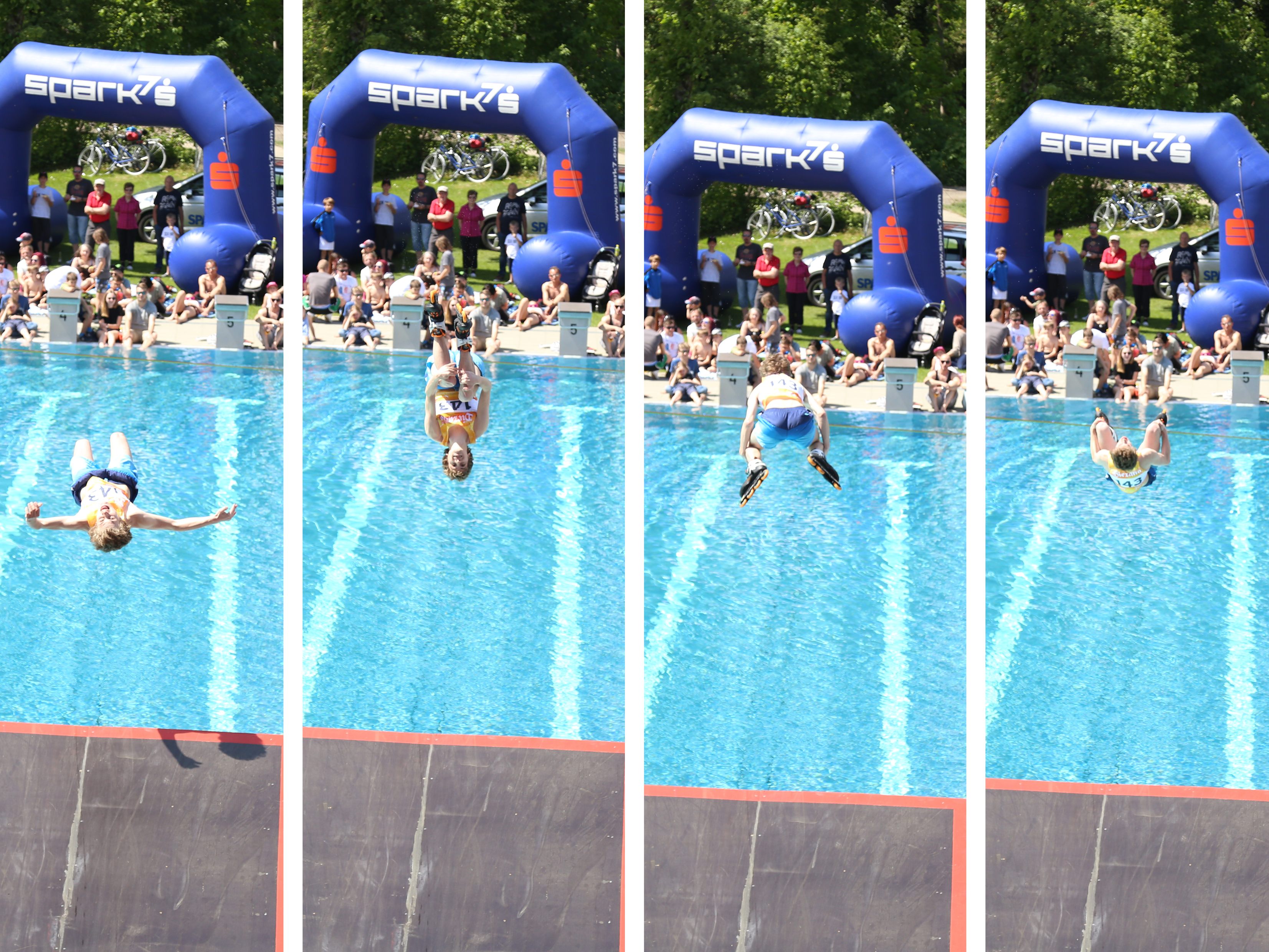 Ein mutiger Sprung ins kühle Nass. 20 „Rider“ haben die Chance genutzt, bei Kaiserwetter am Corona Sprungtag die Rampe runterzufahren.