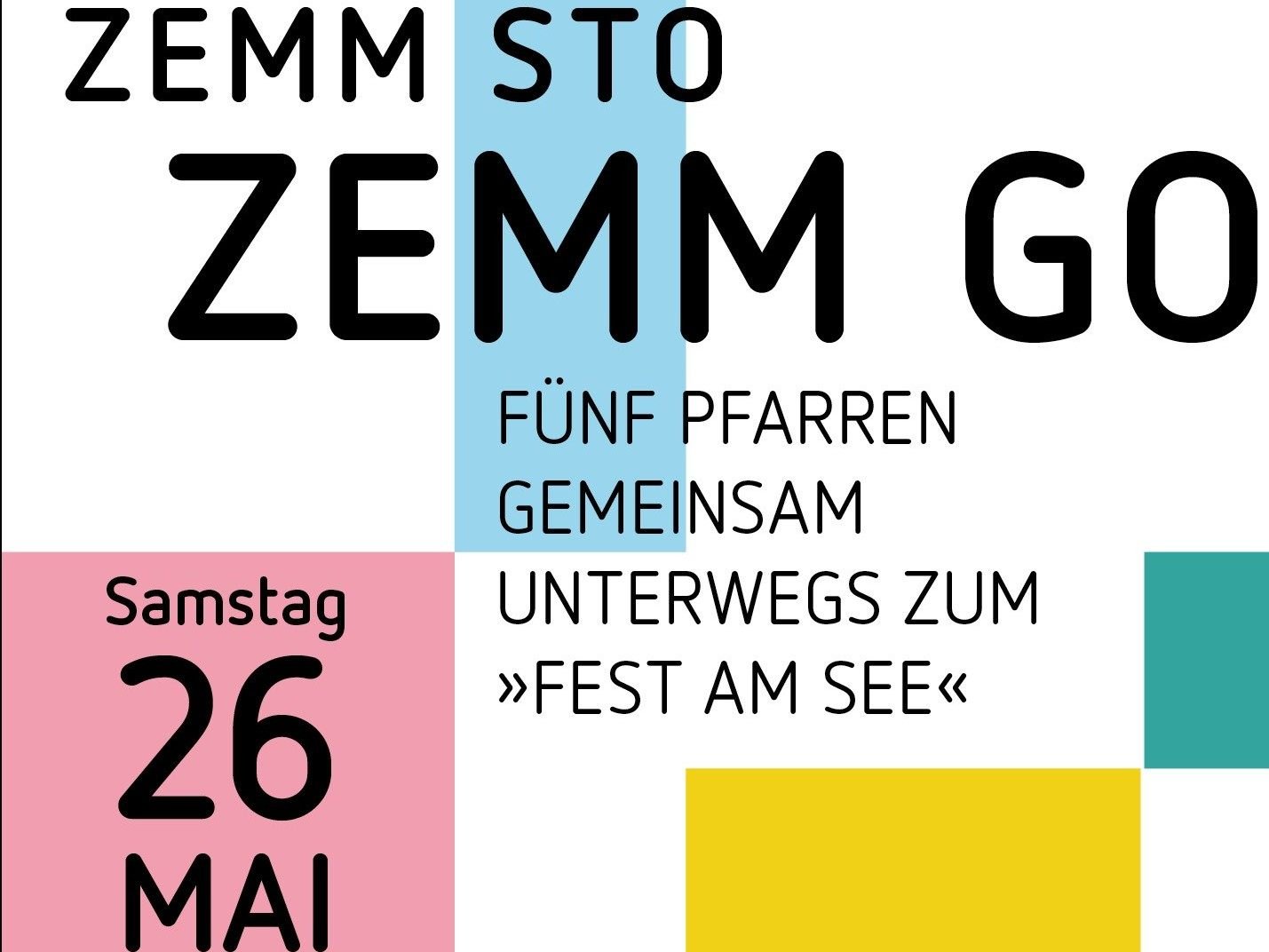 Unter dem Motto „ZEMM STO – ZEMM GO“ laden die Leiblachtaler Pfarrgemeinden zur gemeinsamen Wanderung durch das Leiblachtal zum großen „Fest am See“.