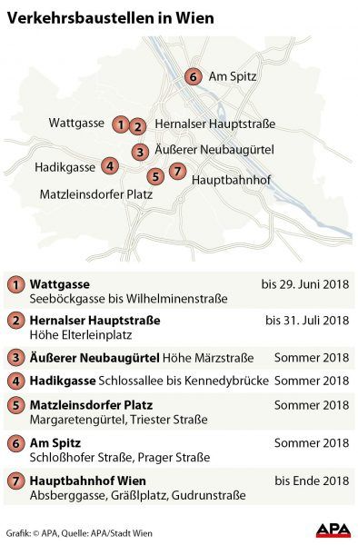 Wienkarte mit wichtigen Stra§enbaustellen, Factbox GRAFIK 0456-18, 88 x 134 mm Wienkarte mit wichtigen Stra§enbaustellen, Factbox GRAFIK 0456-18, 88 x 134 mm