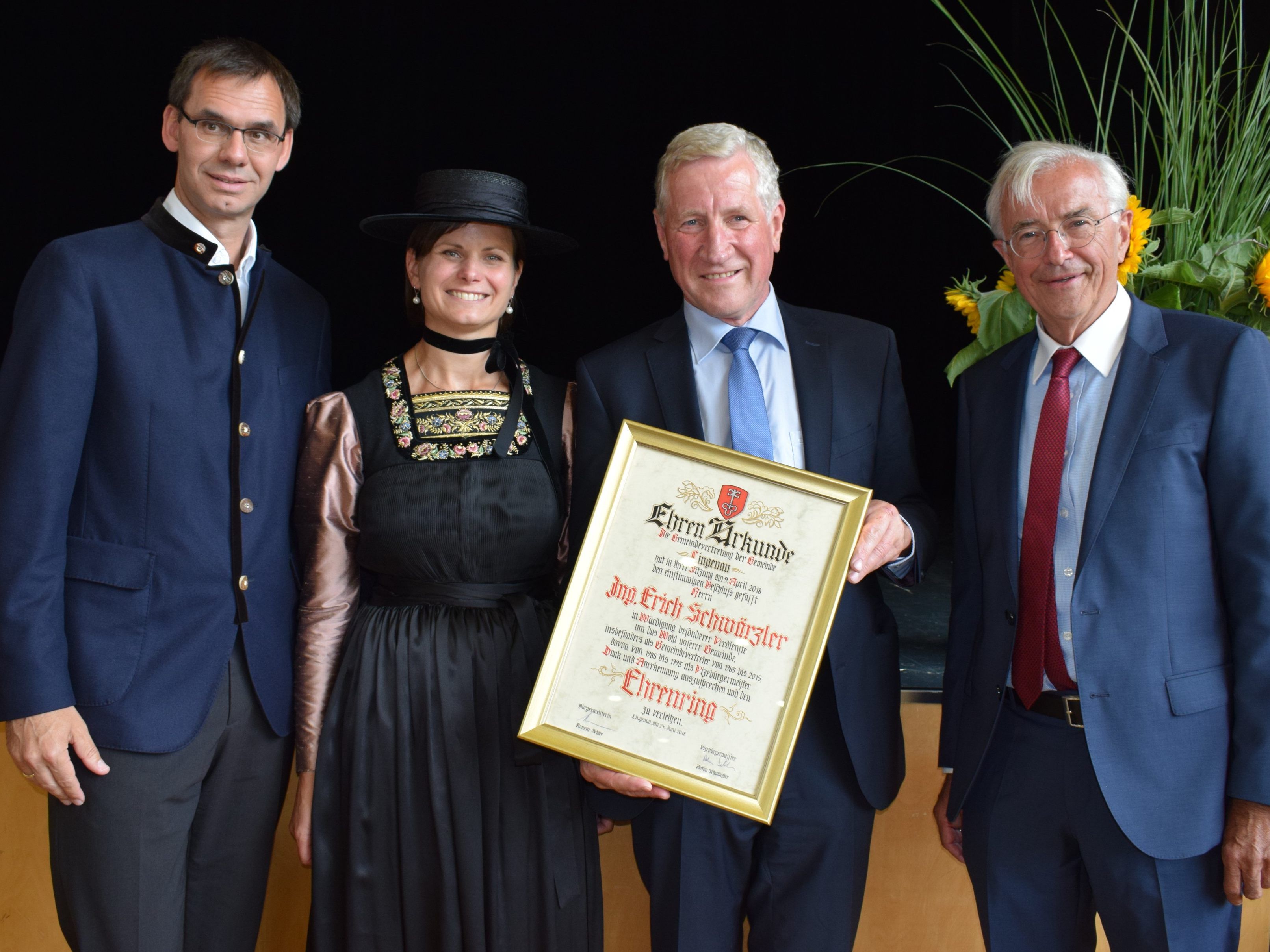LH Markus Wallner, Bgm. Annette Sohler, aLR Erich Schwärzler und aLH Dr. Herbert Sausgruber. LH Markus Wallner, Bgm. Annette Sohler, aLR Erich Schwärzler und aLH Dr. Herbert Sausgruber.