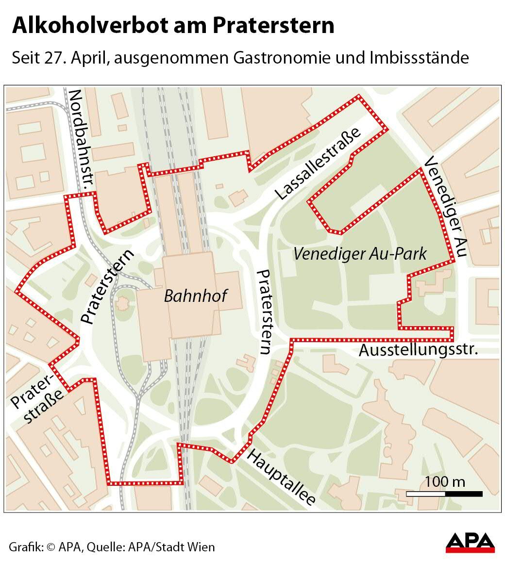 Karte Praterstern Umgebung mit Alkoholverbotszone GRAFIK 0442-18, 88 x 98 mm 