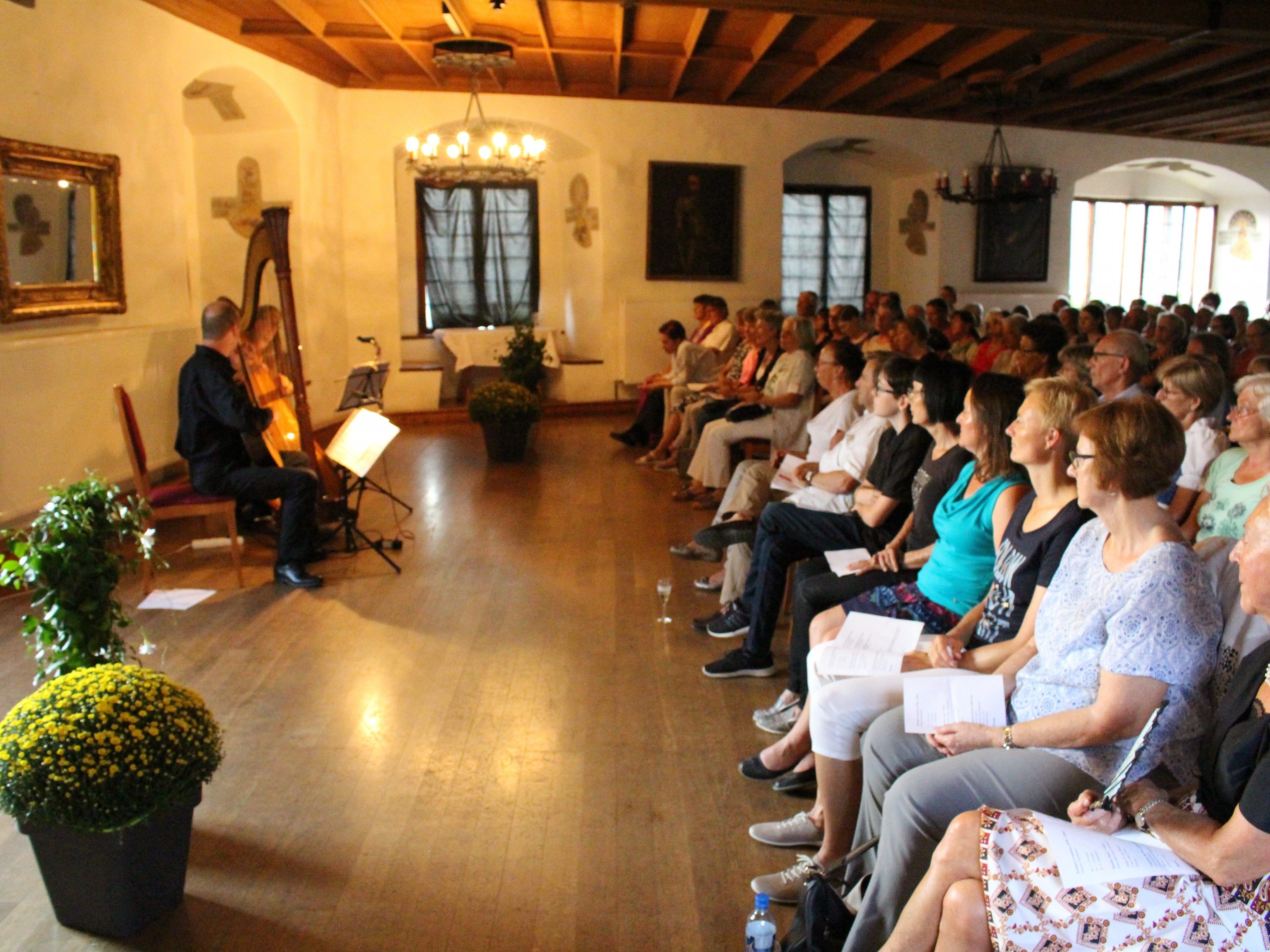 Virtuoses Schattenburgkonzert mit Gitarre und Harfe. Virtuoses Schattenburgkonzert mit Gitarre und Harfe.