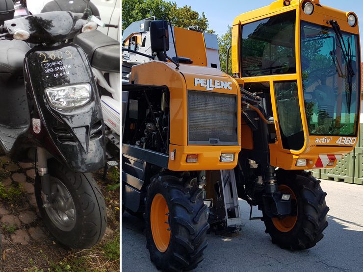 Auch eine Traubenerntemaschine sowie Mopeds können erworben werden. Auch eine Traubenerntemaschine sowie Mopeds können erworben werden.