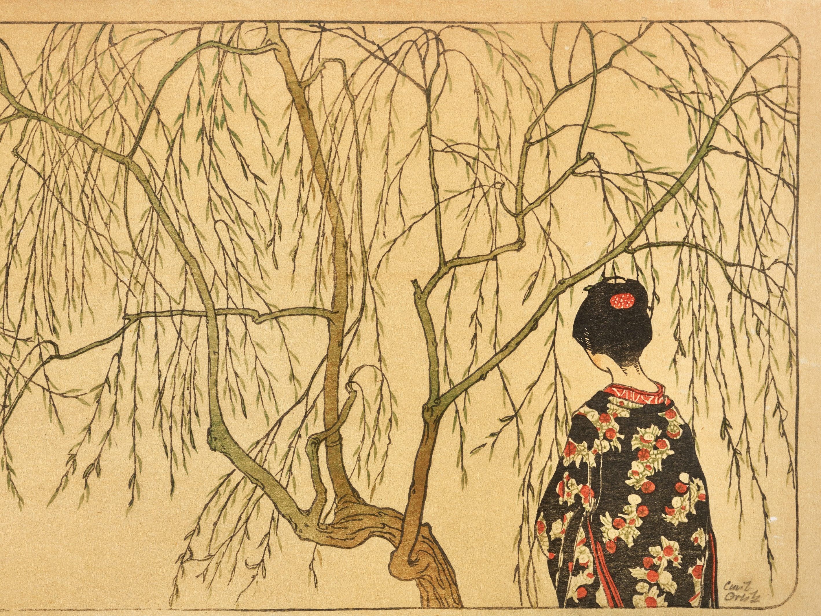 Japanisches Mädchen unterm Weidenbaum , 1901 Farbholzschnitt auf Japanpaier, 18,5 x 35,9 cm Sammlung Dr. Eugen Otto, Wien
