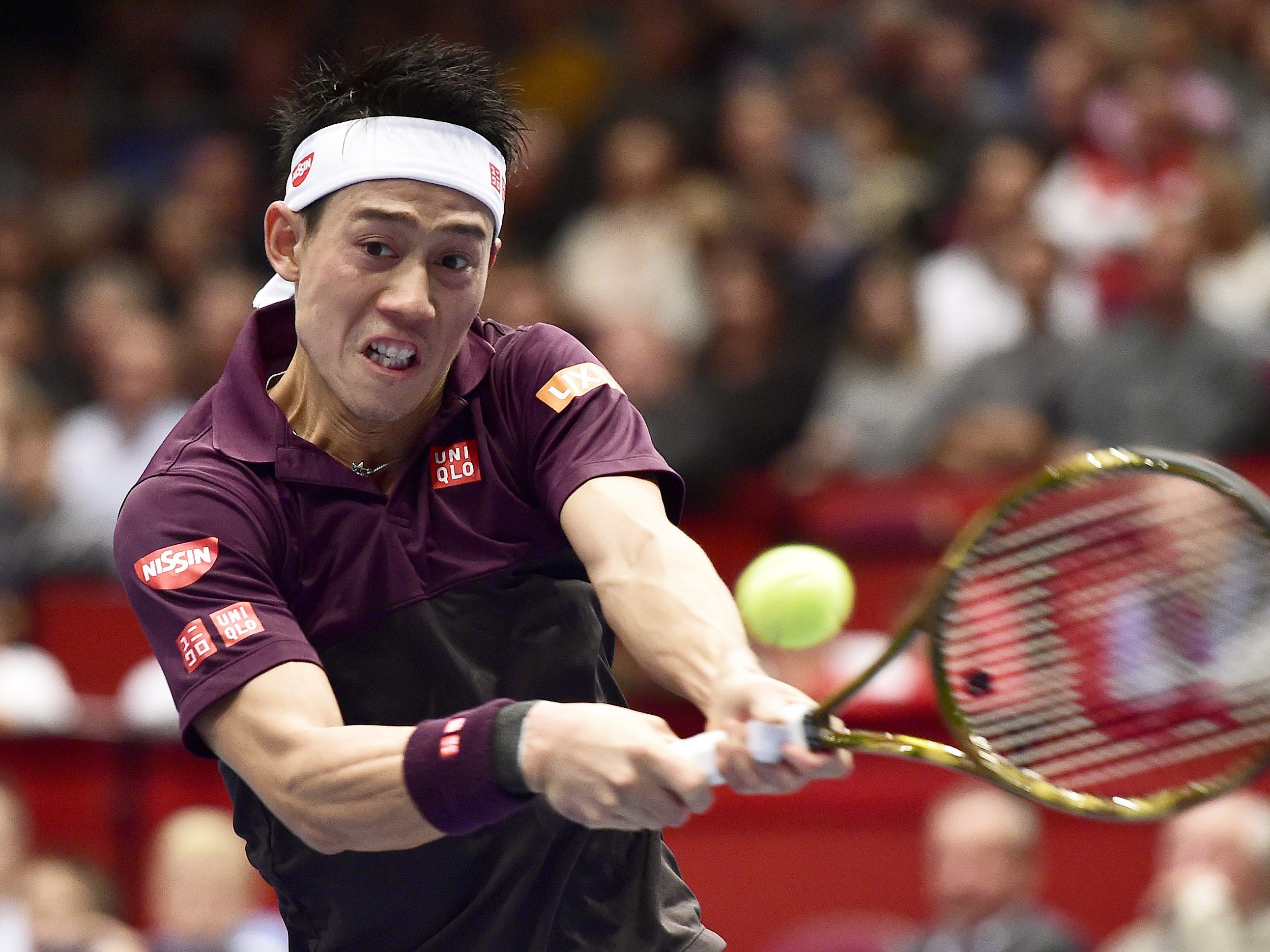 Nishikori feierte einen Zwei-Satz-Sieg über Kukuschkin. Nishikori feierte einen Zwei-Satz-Sieg über Kukuschkin.