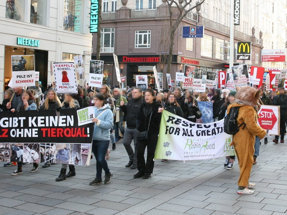 In den Wiener Einkaufsstraßen wurde gegen Tierpelz demonstriert. In den Wiener Einkaufsstraßen wurde gegen Tierpelz demonstriert.