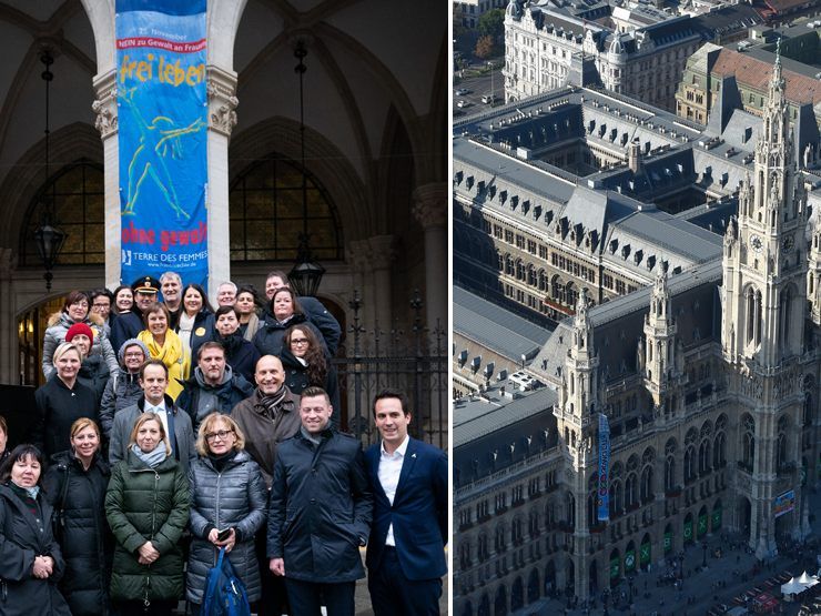 Die Fahne setzt ein deutliches Zeichen gegen Gewalt an Frauen.