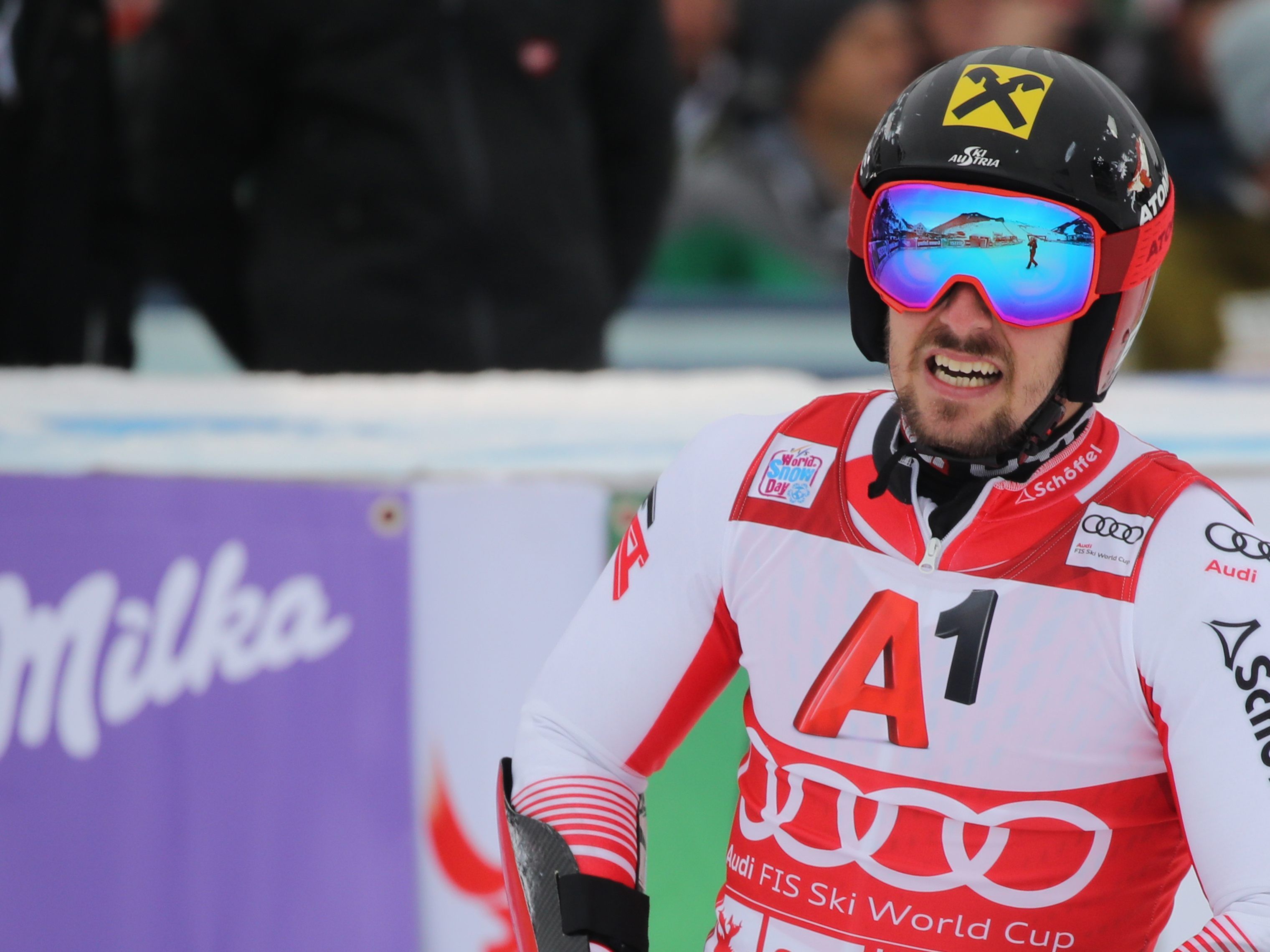Schwierige Pistenverhältnisse für Marcel Hirscher. Schwierige Pistenverhältnisse für Marcel Hirscher.