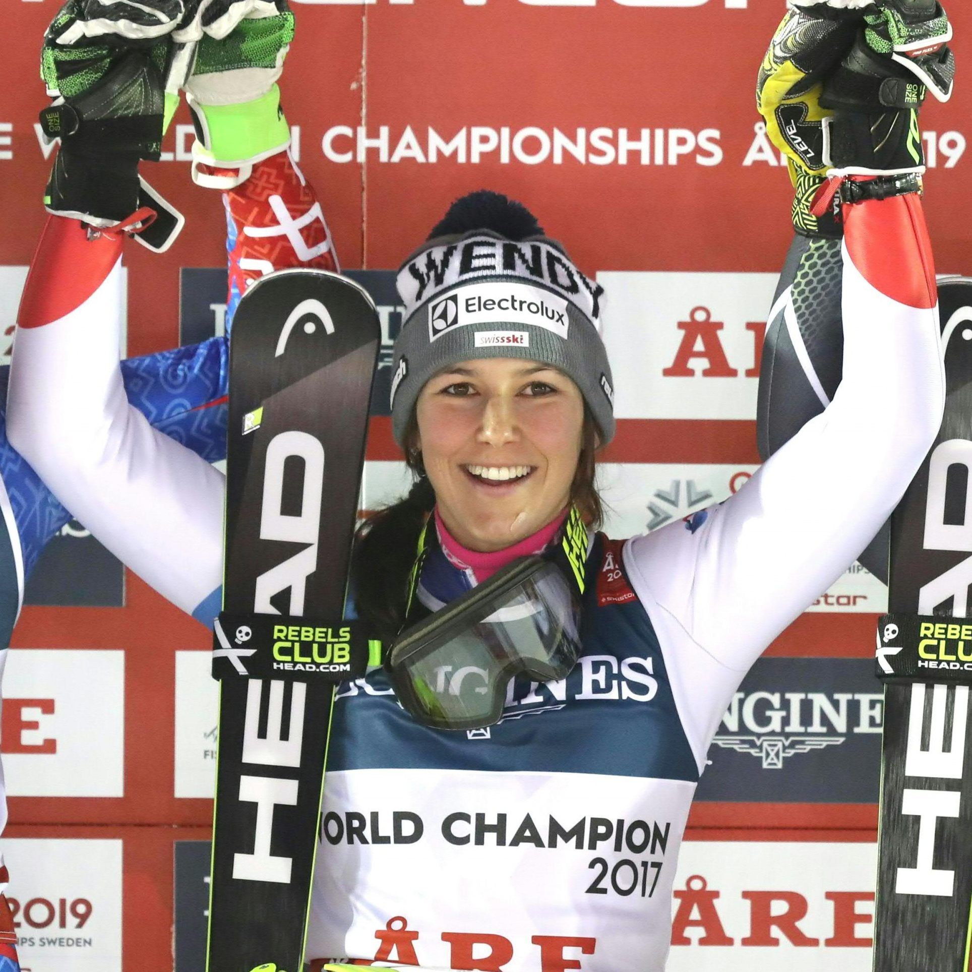 Das Siegerbild der Damen-Kombination bei der Ski-WM in Aare.