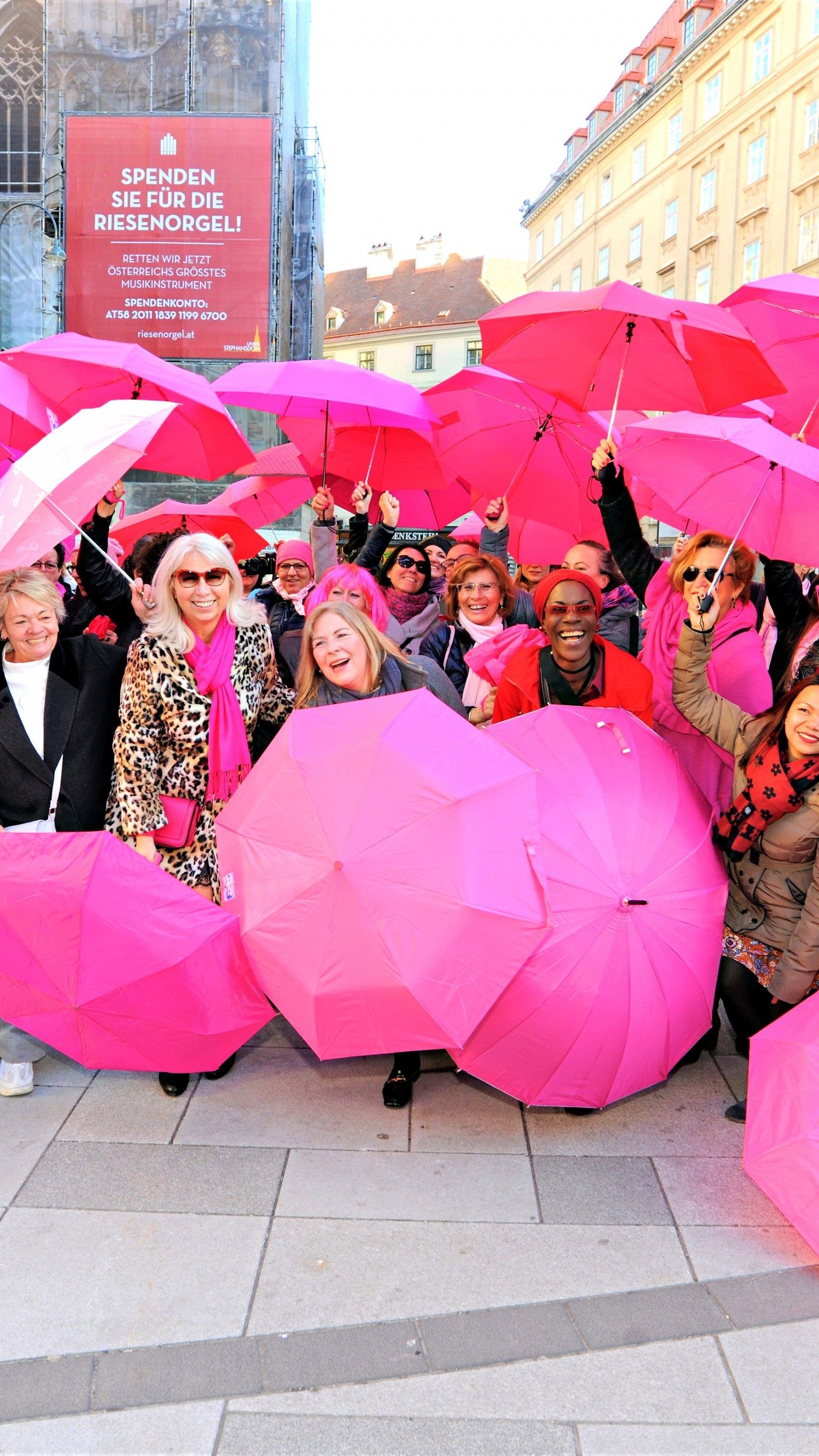 Der Tanz-Flashmob vor dem Stephansdom soll auf Brustkrebs aufmerksam machen.
