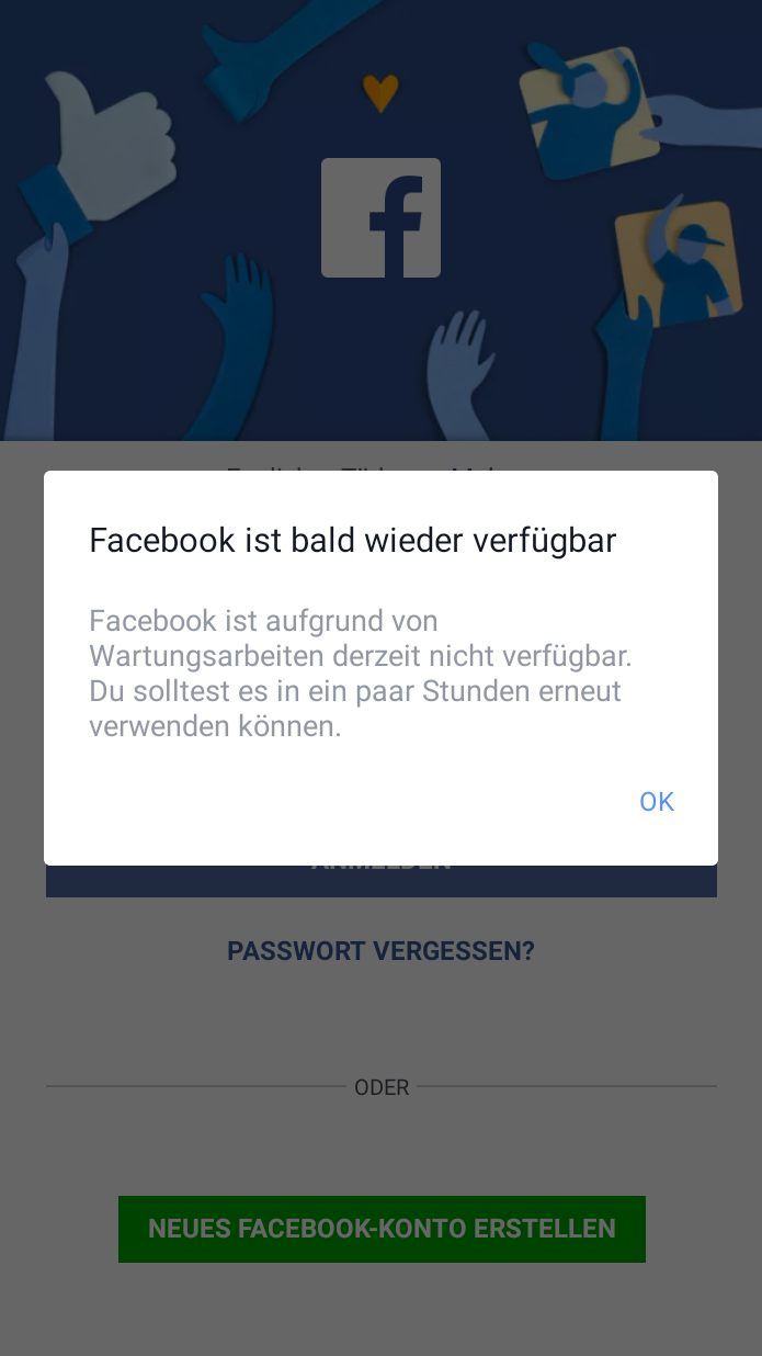 Facebook hat technische Probleme.
