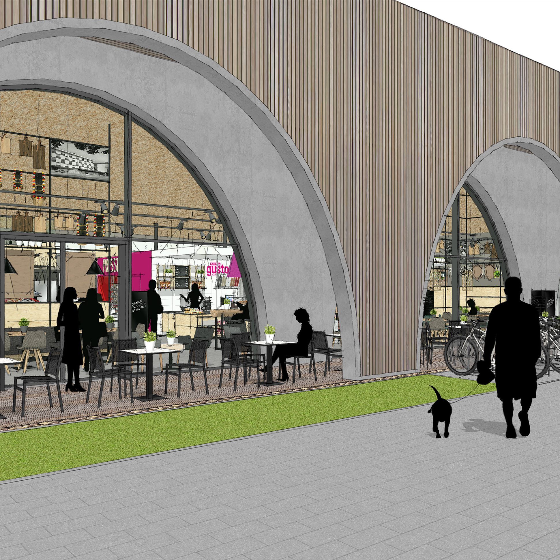 Große, offene Rundbögen zieren die Fassade des neuen Sutterlüty-Flaggschiffs.