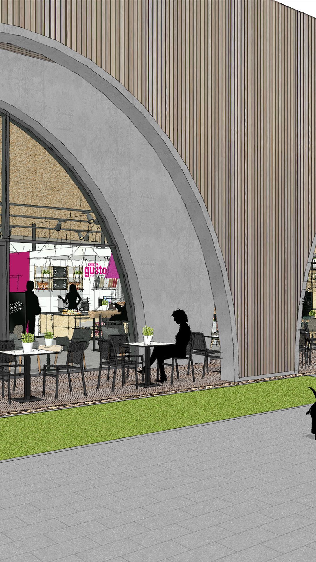 Große, offene Rundbögen zieren die Fassade des neuen Sutterlüty-Flaggschiffs.