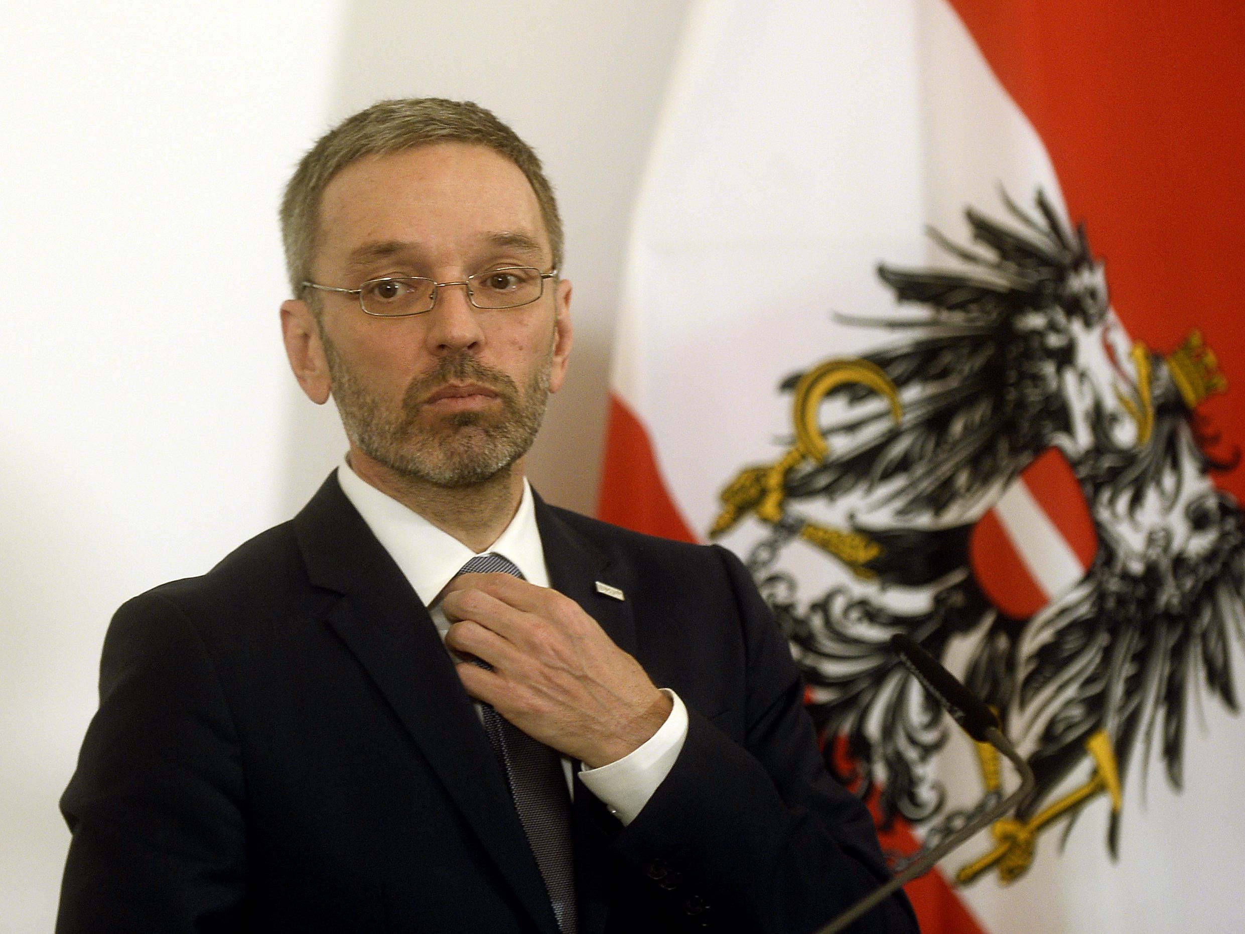 Hebrert Kickl bei der Pressekonferenz in Wien. Hebrert Kickl bei der Pressekonferenz in Wien.