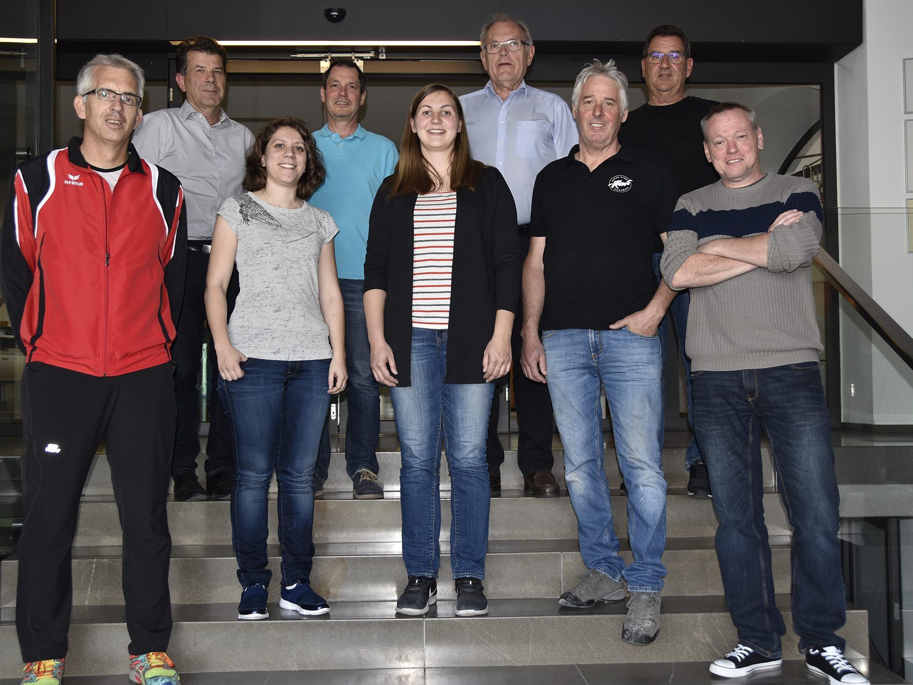 Das Organisationsteam der Weltgymnaestrada 2019 (v.l.n.r.): Alexander Sonderegger (TS), Norbert Preg (Marktgemeinde), Angelika Wöß und Bernd Steidl (TS), Julia Sagmeister (Marktgemeinde), Alt-Bgm. Hans Kohler, Armin Wille (Altes Kino Rankweil), Gemeinderat Helmut Jenny und Bernd Oswald (Marktgemeinde).