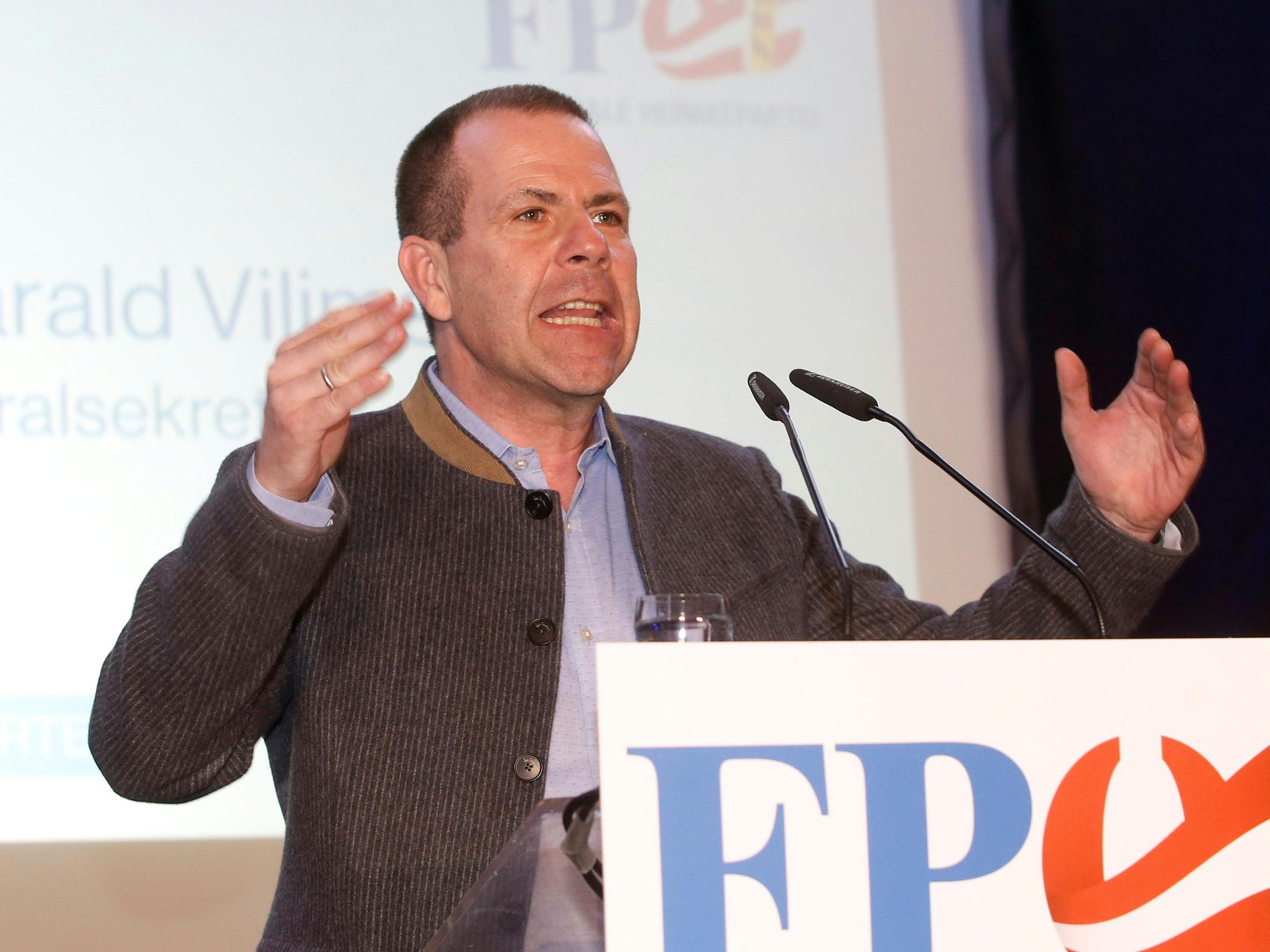 Der EU-Spitzenkandidat der FPÖ, Harald Vilimsky, will gemeinsam mit "mächtigen Reform- und Bündnispartnern quer durch Europa" innerhalb der EU Druck aufbauen. Der EU-Spitzenkandidat der FPÖ, Harald Vilimsky, will gemeinsam mit "mächtigen Reform- und Bündnispartnern quer durch Europa" innerhalb der EU Druck aufbauen.